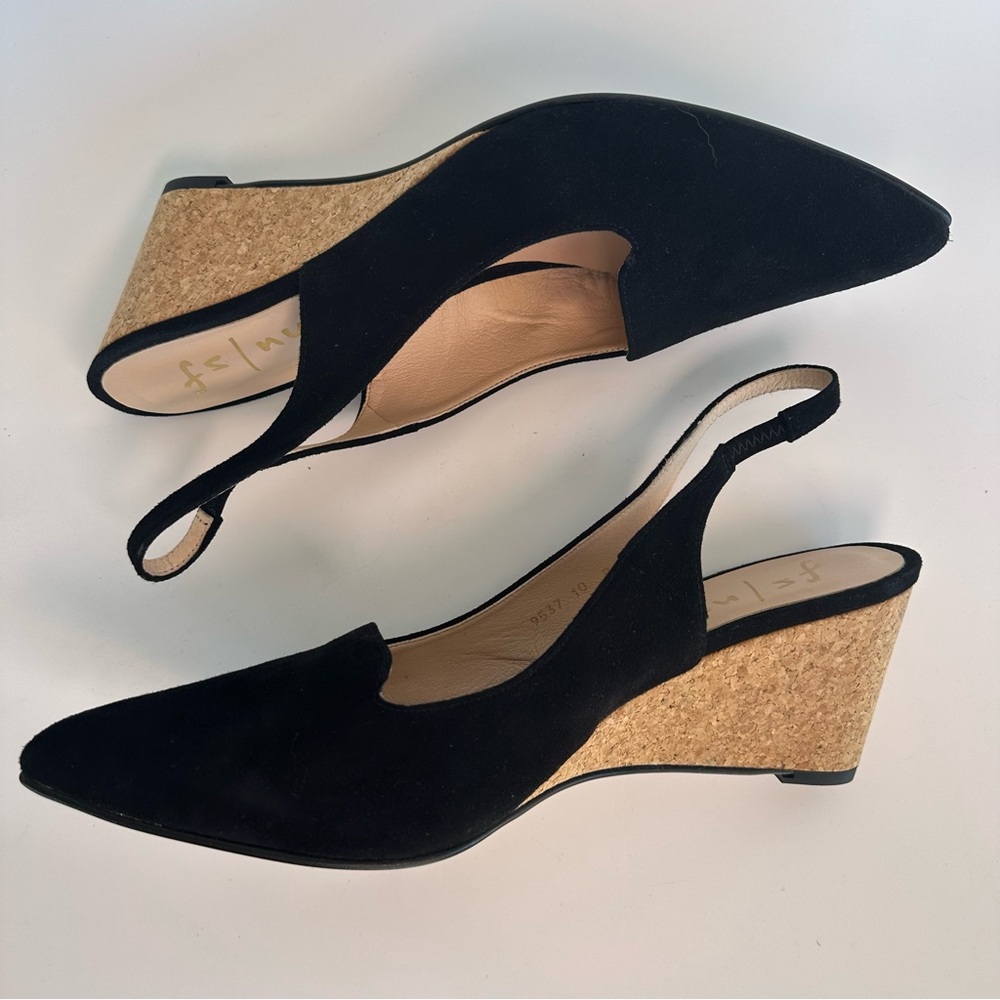 French Sole FS/NY Suede Black Slingback Cork Wedge Heels Size 10 - Picture 10 of 10